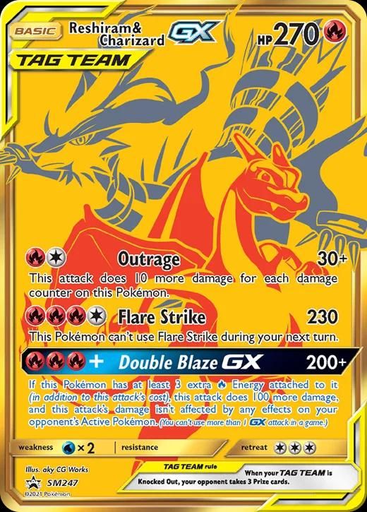 포켓몬 TCG 레시라무 & 리자몽 GX SM247 골드 TAG TEAM 썬&문 프로모 카드 영문판 사진